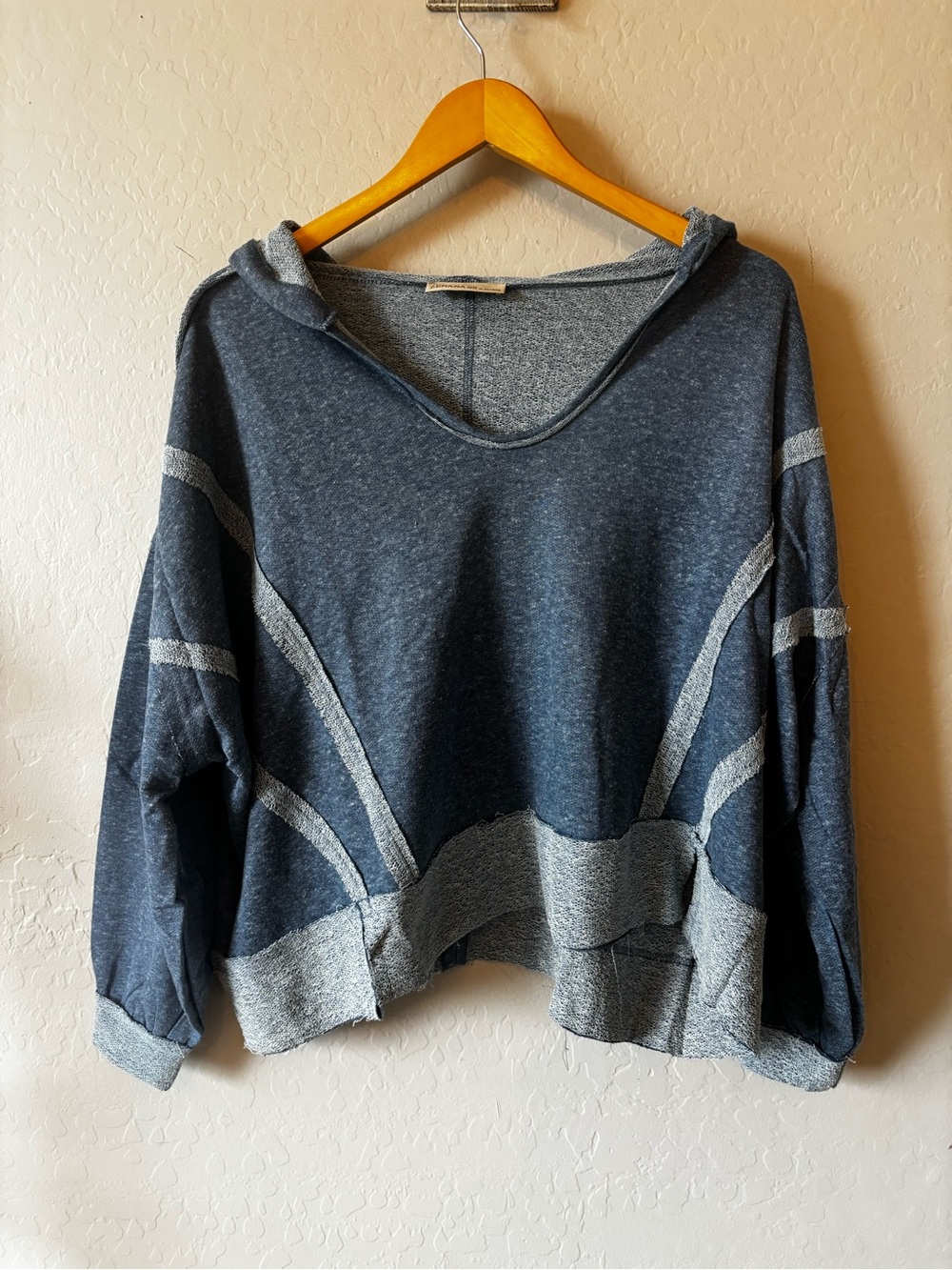 Zenana Outfitters Two-Tone Heathered Hoodie - Dark blue Gray & Light blue Gray